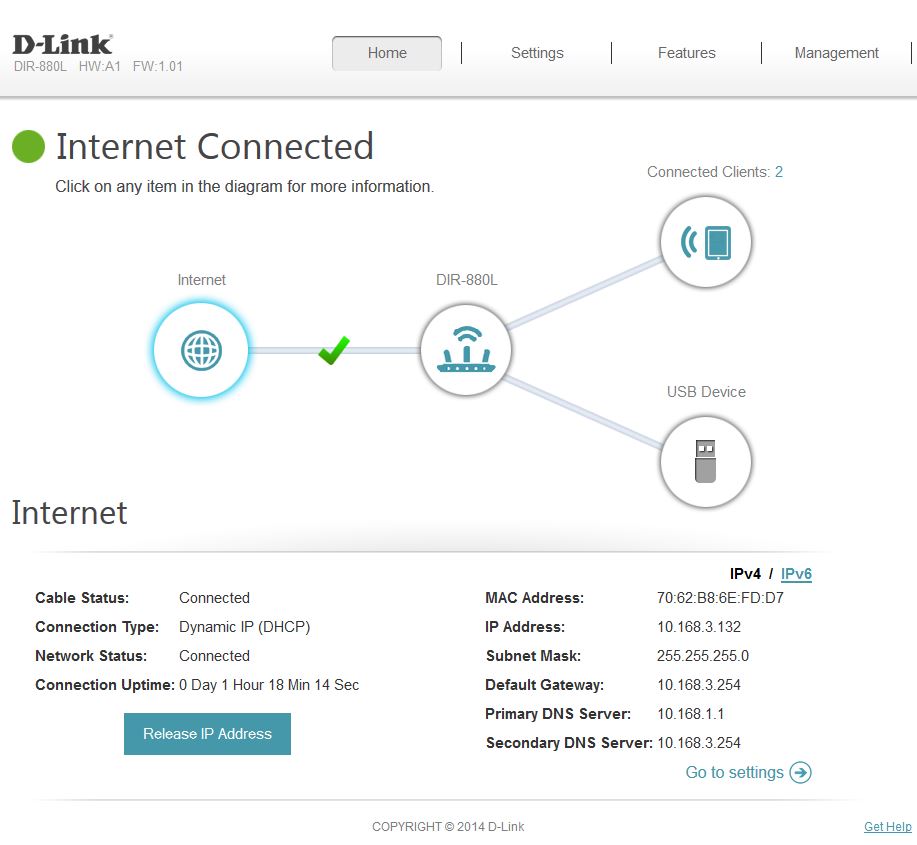 D-Link DIR-880L Home page