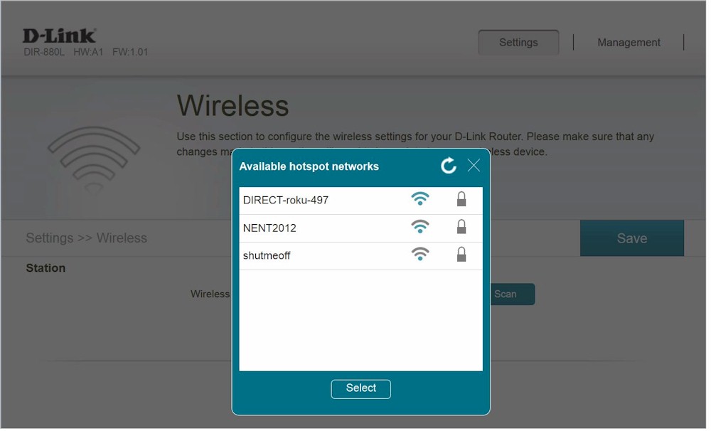 D-Link DIR-880L Wireless Bridge mode scan