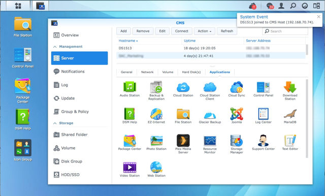 Synology DSM 5.0 CMS - access individual servers
