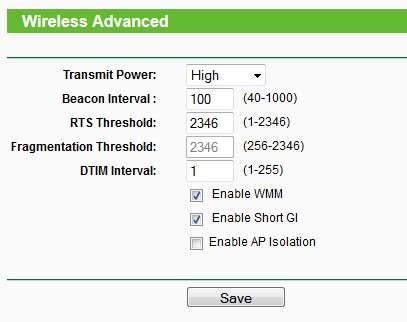 TP-LINK Archer C7 V2 advanced wireless settings