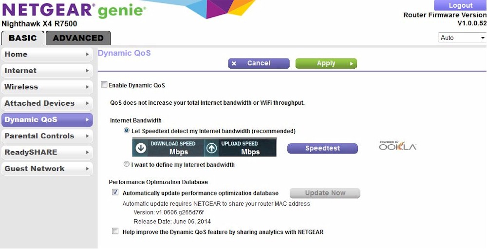 Dynamic QoS screen