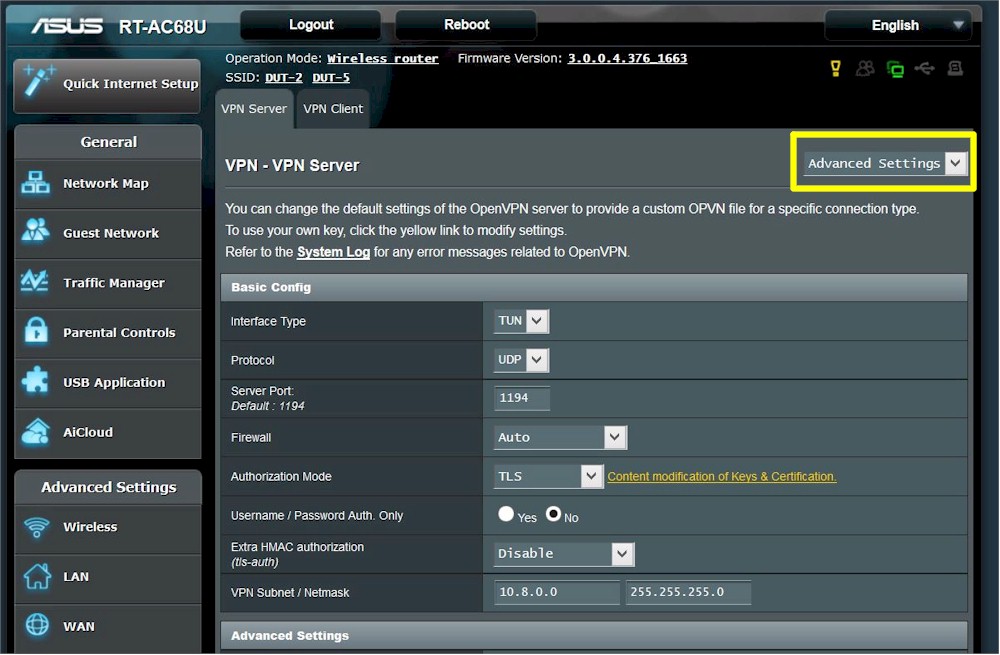 VPN Server Advanced Settings - Basic config