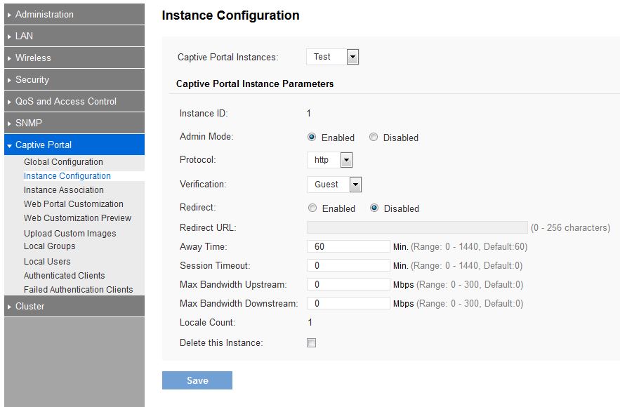 Captive Portal Instance Configuration