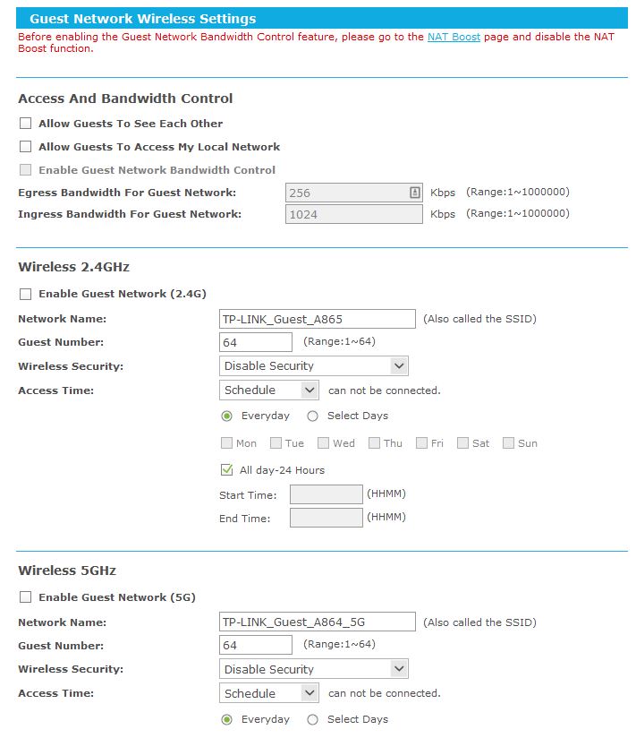 TP-LINK Archer C8 Guest Network controls