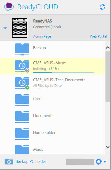 ReadyCLOUD PC Backup one up to date and one in progress