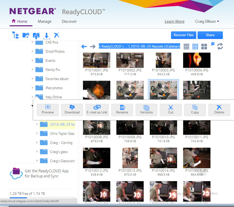 NETGEAR ReadyCLOUD file options