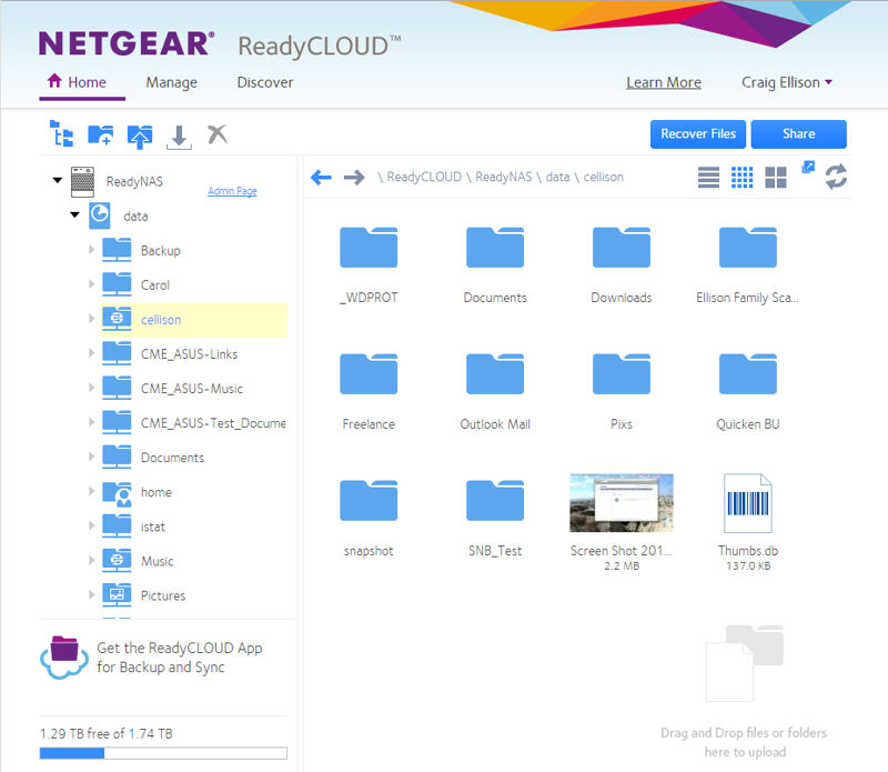 NETGEAR ReadyCLOUD Home page