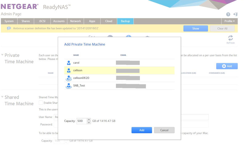 NETGEAR ReadyNAS OS 6.2 Multiple Private Time Machine setup with quotas