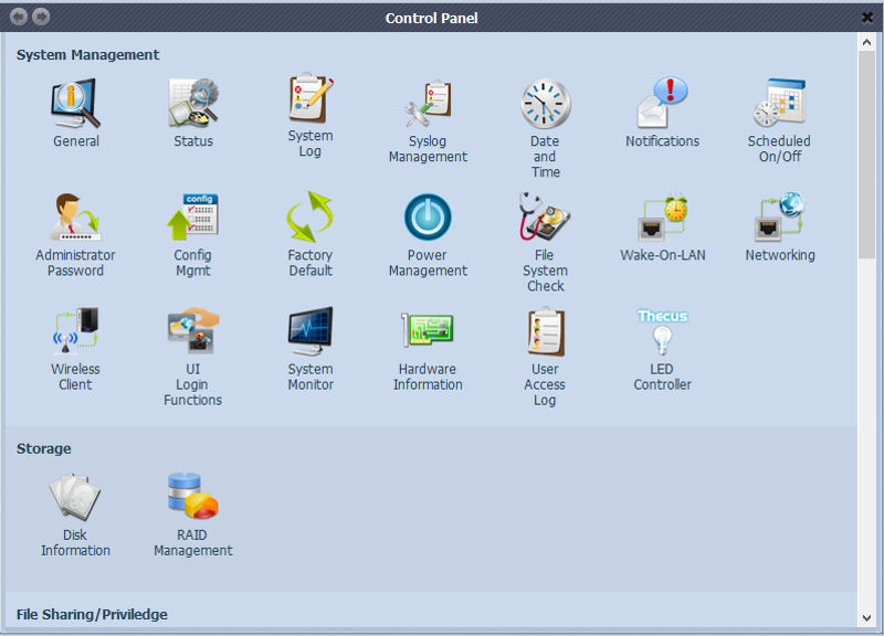 Thecus N4310 Control Panel (first screen)