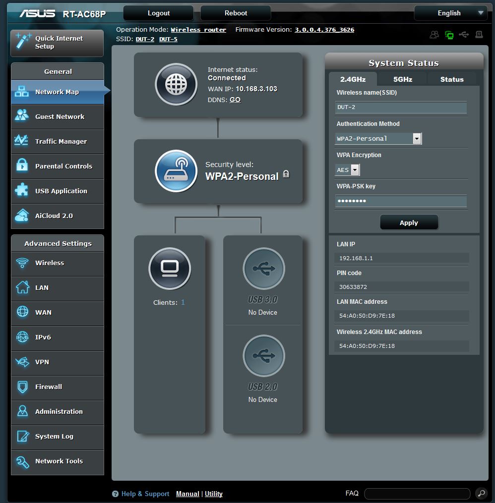 ASUS RT-AC68P Network Map