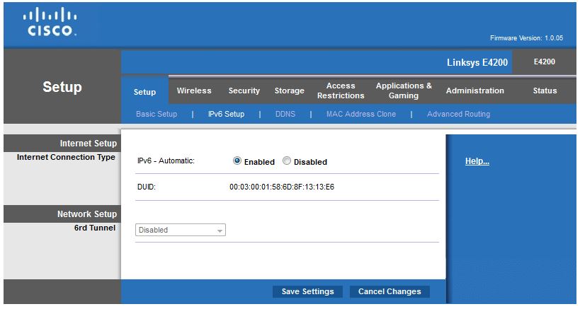 Linksys E4200 IPv6 WAN connection options