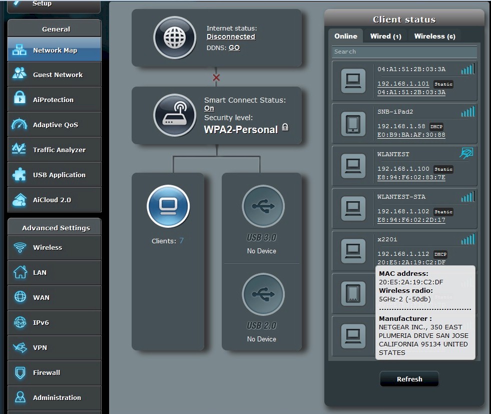 Network Map w/ Client Status popup