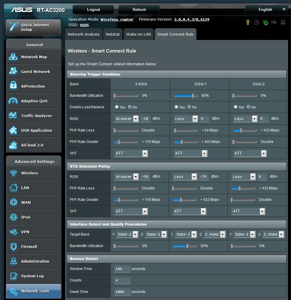 ASUS RT-AC3200 Smart Connect Rule page