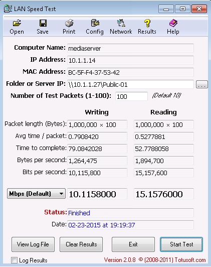 WLAN filecopy speeds of the Seagate Wireless