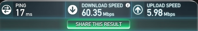 speedtest.net results with my laptop on my main network