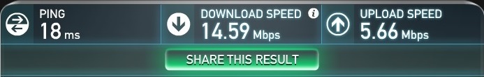 speedtest.net results with my laptop going through the Seagate Wireless