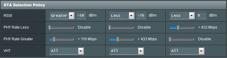 STA Selection Policy Controls