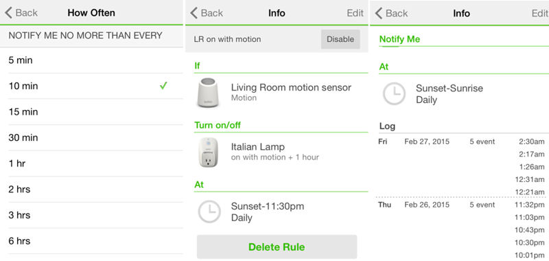 Belkin Wemo Get Notified With Motion screens