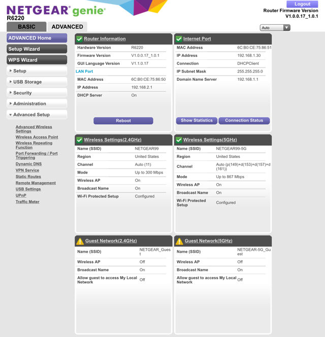 NETGEAR Advanced Landing Page