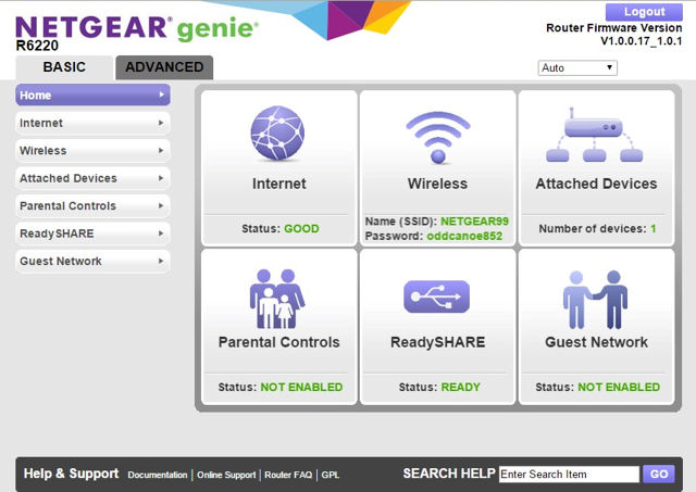 NETGEAR R6220 Landing Page