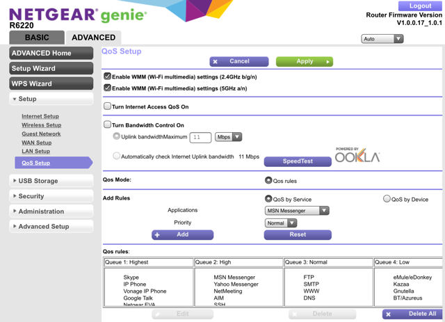 NETGEAR R6220 QOS Setup