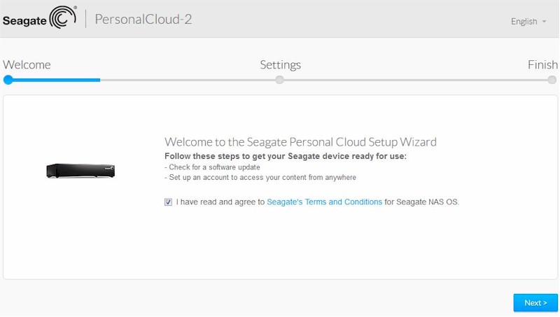 Seagate Personal Cloud setup wizard