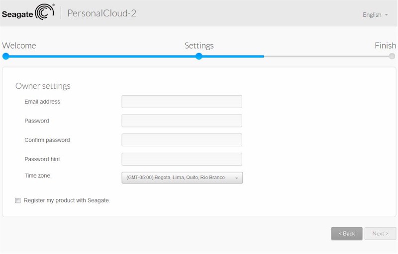 Seagate Personal Cloud setup wizard owner setup