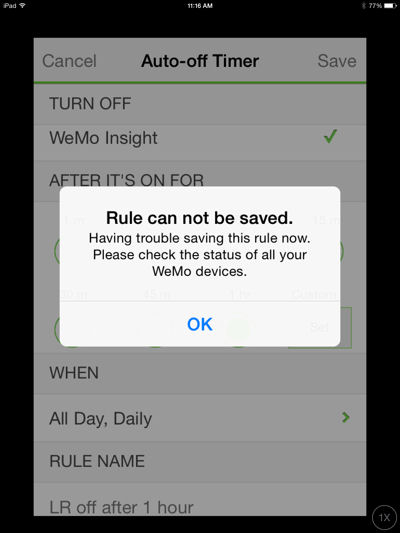Error message while trying to create or edit a rule with the iOS application