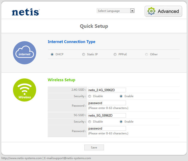 Netis WF2780 Landing Page