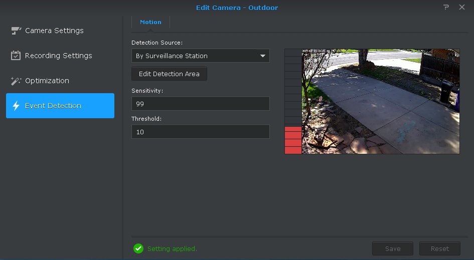 Surveillance Station Event Detection - above threshold