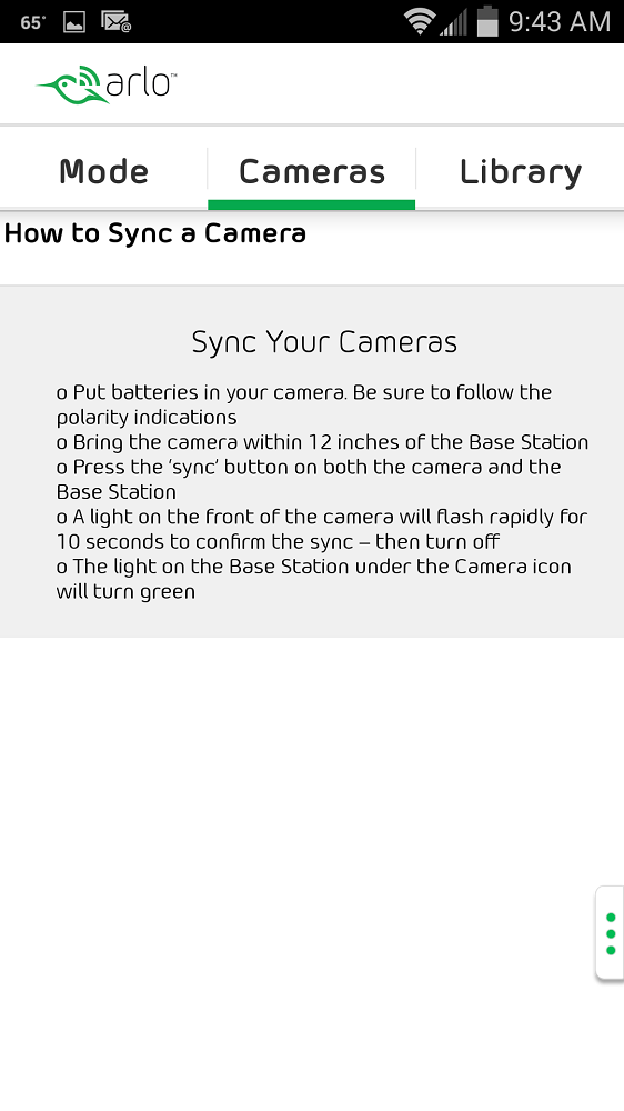Arlo camera sync screen
