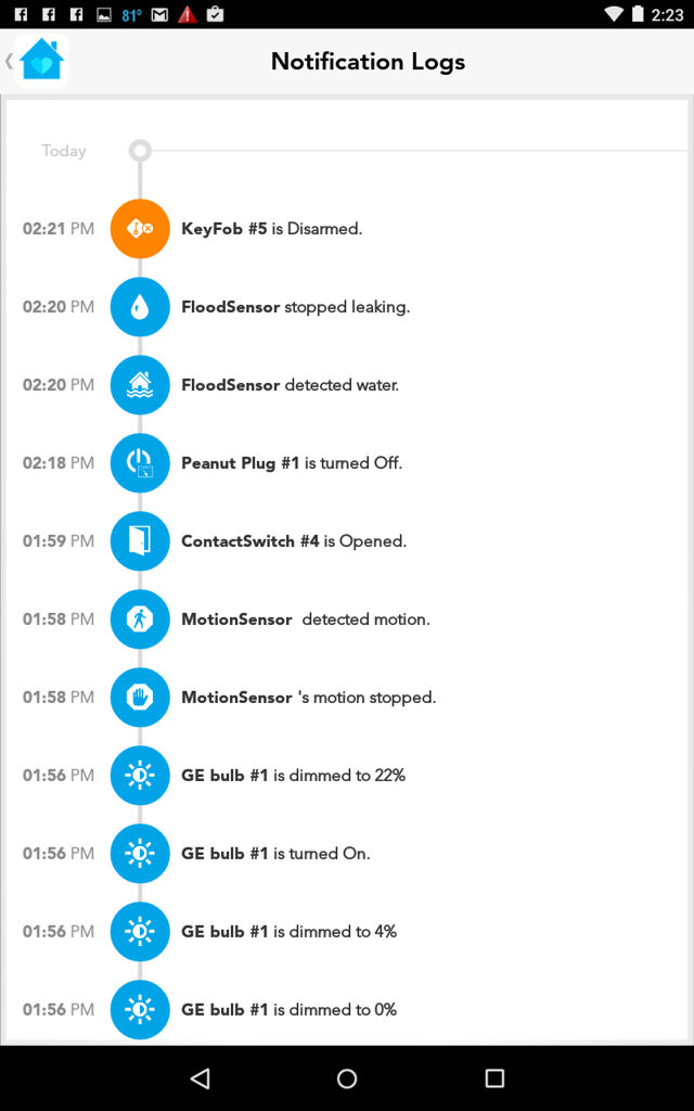 Securifi Almond+ Android Notification Log