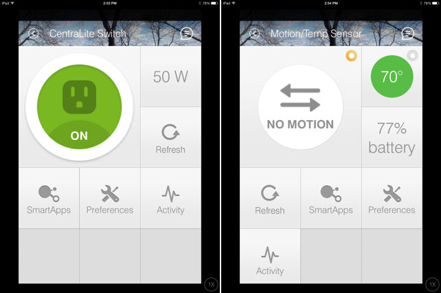 SmartThings SmartPower (left) and SmartSense Motion sensor (right)