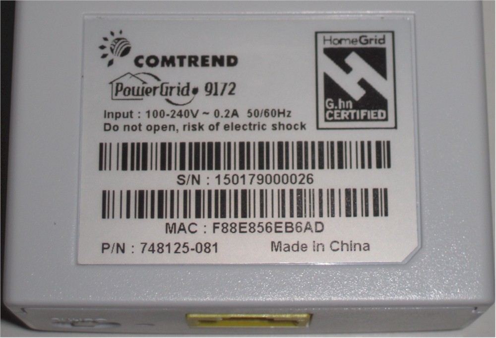 Comtrend PG-9172 serial number label