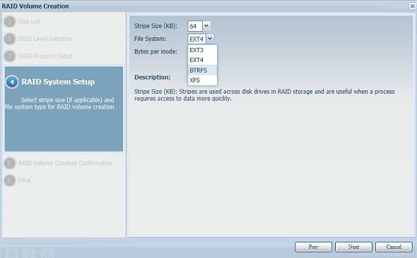 Selecting btrfs during volume creation