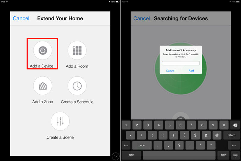 Insteon+ Add device (left), Enter Hub ID (right)