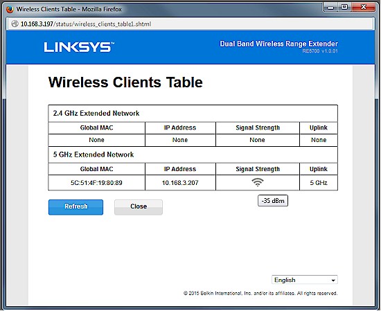 Linksys RE6700 WLAN Client Statistics