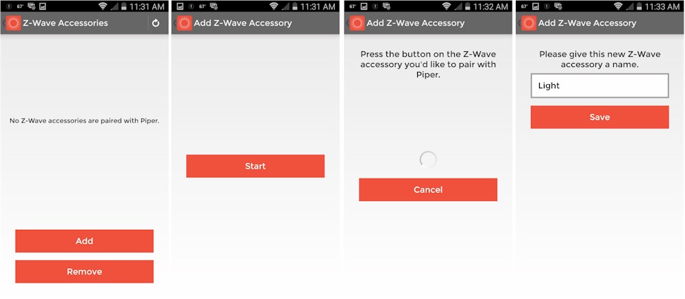 Z-Wave device add sequence