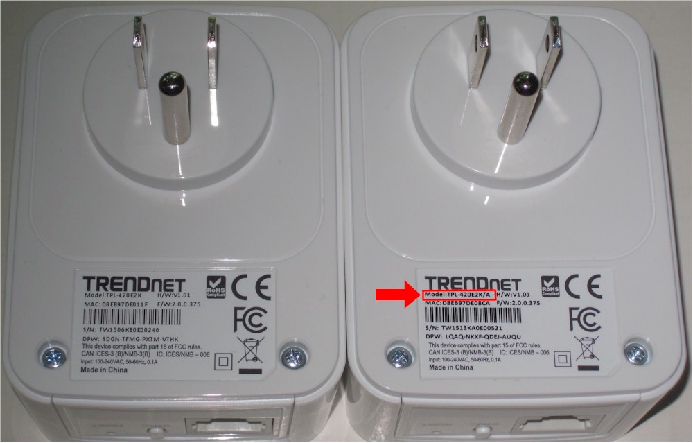 TRENDnet TPL-420E2K labels old (left) and new (right)