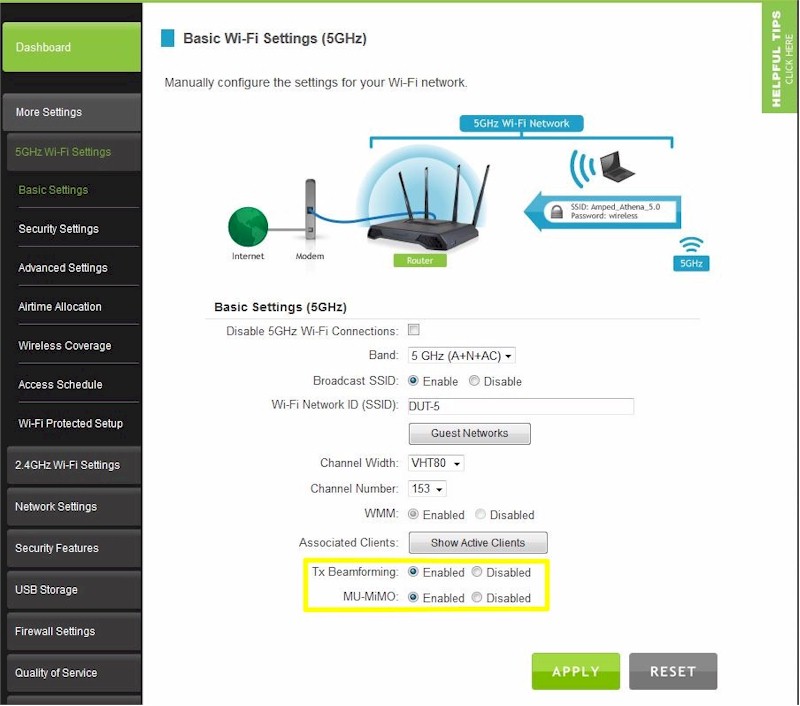 Amped Wireless RTA2600 5 GHz Basic Wireless settings