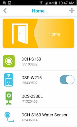 D-Link DCH-S160 Home Page (Android)
