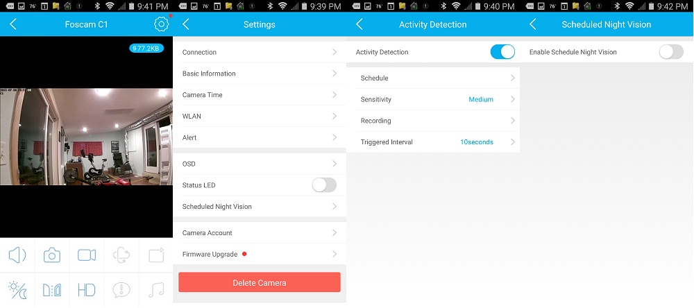 Foscam app screens
