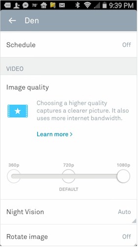 Nest Cam Image quality setting