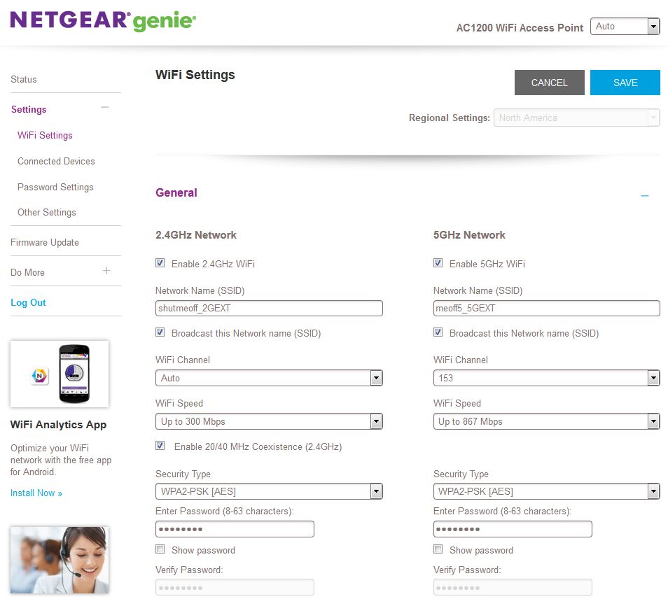 Access point wireless settings