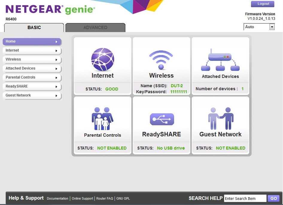 NETGEAR R6400 Home Page