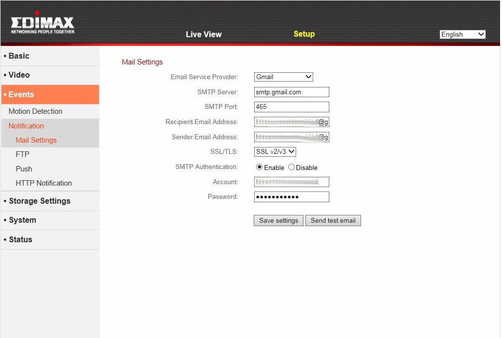 Edimax IC-9110W email configuration