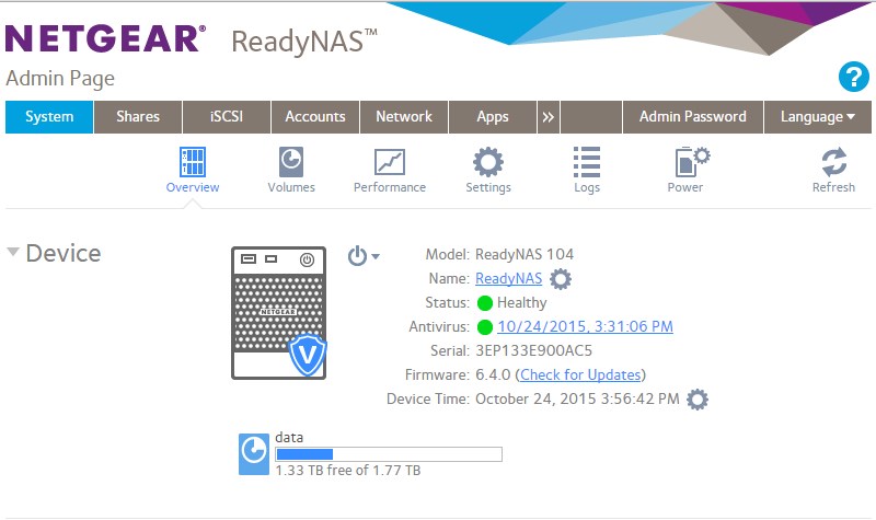 NETGEAR ReadyNAS OS 6.4 Landing page