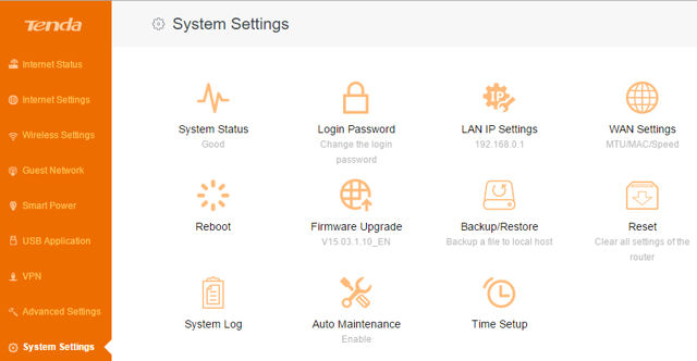 Tenda AC15 System Settings