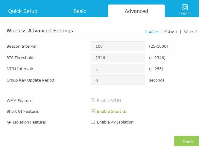 Wireless Advanced settings