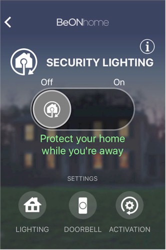BeON Home Security Lighting menu